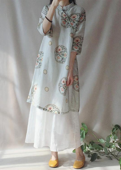 Loose Auspicious Clouds Dress Stand Collar Falf Sleeve Dress