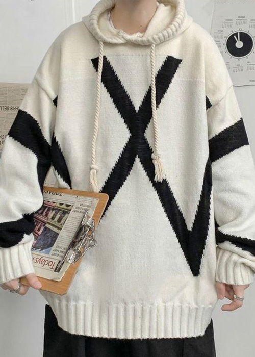 Loose Beige Hooded Cozy Knit Sweaters Winter