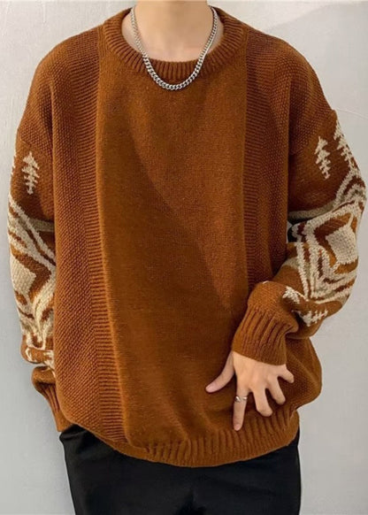 Loose Black Geometric Thick Knit Sweaters Winter
