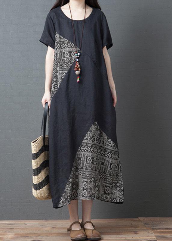 Loose Stripe Color O-neck Patchwork Pockets Summer Holiday Dress Short Sleeve