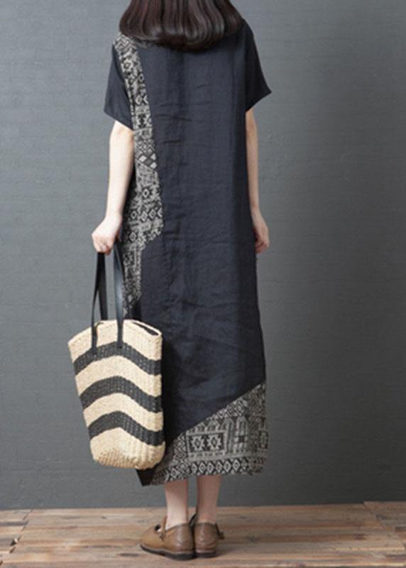 Loose Stripe Color O-neck Patchwork Pockets Summer Holiday Dress Short Sleeve