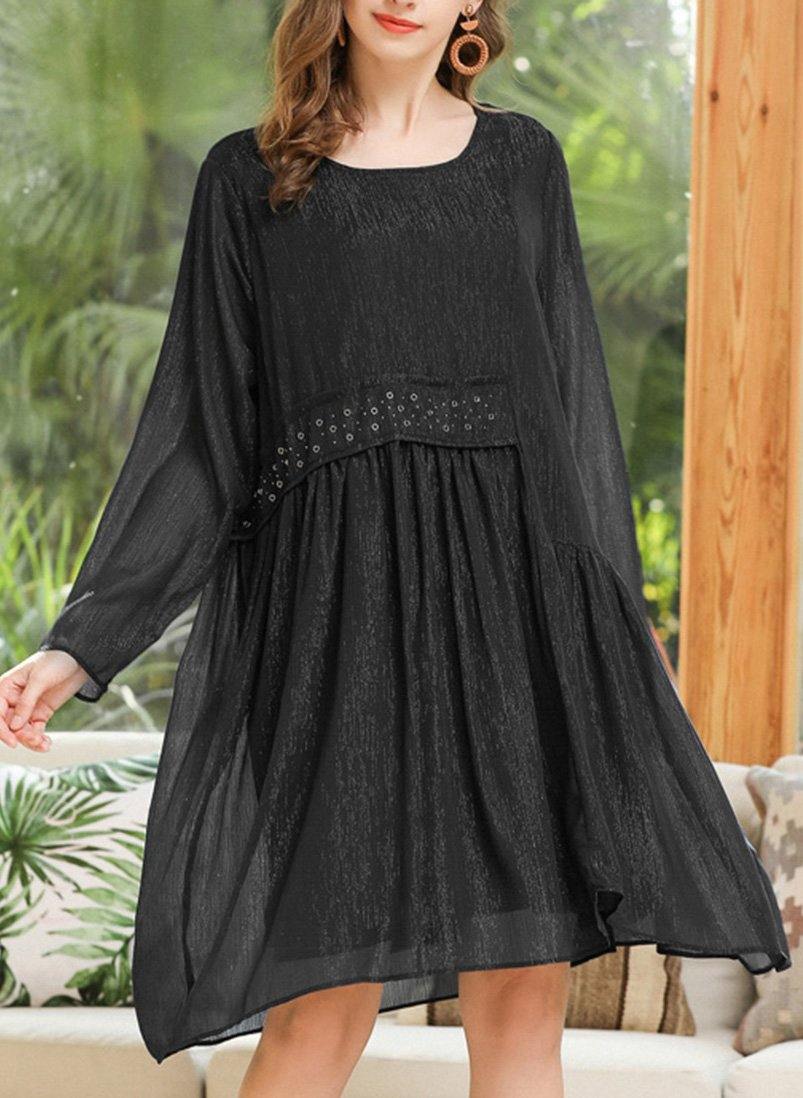 Loose Black Patchwork Chiffon Summer Dress