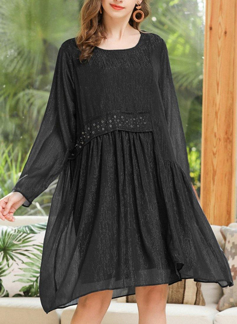 Loose Black Patchwork Chiffon Summer Dress