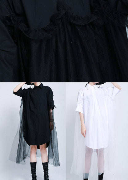 Loose Black Patchwork Lace Shirts Summer Cotton Dress