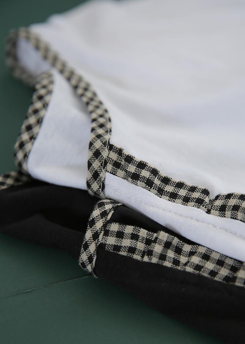 Loose Black Patchwork Plaid Asymmetrical Design Dresses Summer Cotton Linen