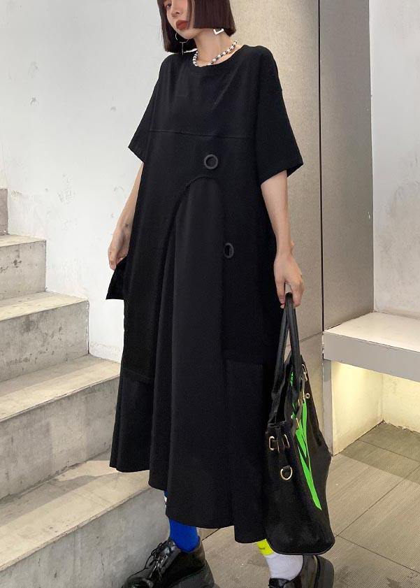 Loose Black Patchwork Asymmetrical Design Robe Dresses Summer