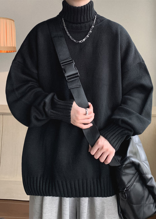 Loose Black Thick Knit Sweaters Turtleneck Winter