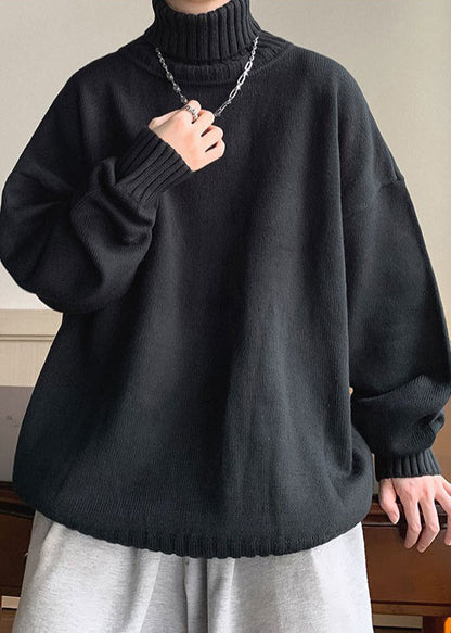 Loose Black Thick Knit Sweaters Turtleneck Winter
