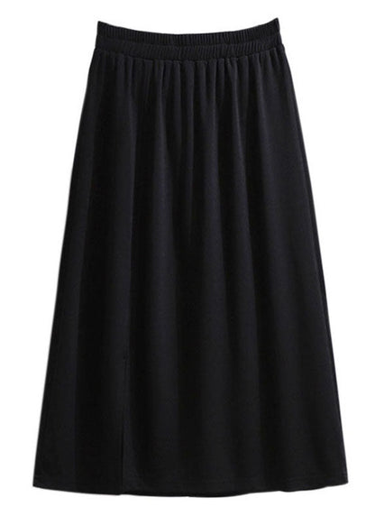 Loose Black Wrinkled Front Open Patchwork Cotton a Iine Skirts Fall