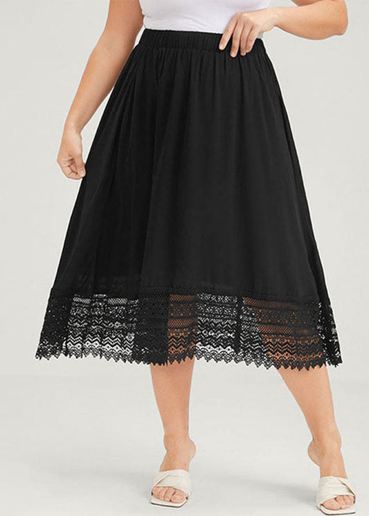 Loose Black Wrinkled Lace Patchwork Chiffon a Iine Skirts Summer