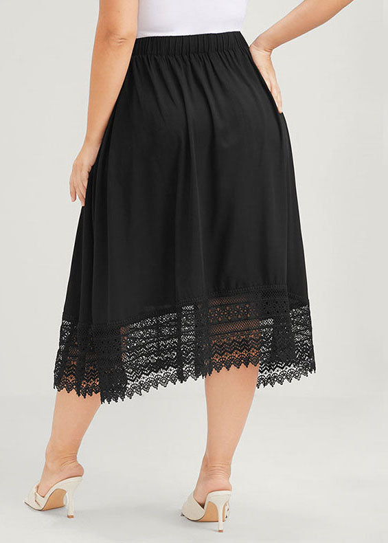 Loose Black Wrinkled Lace Patchwork Chiffon a Iine Skirts Summer