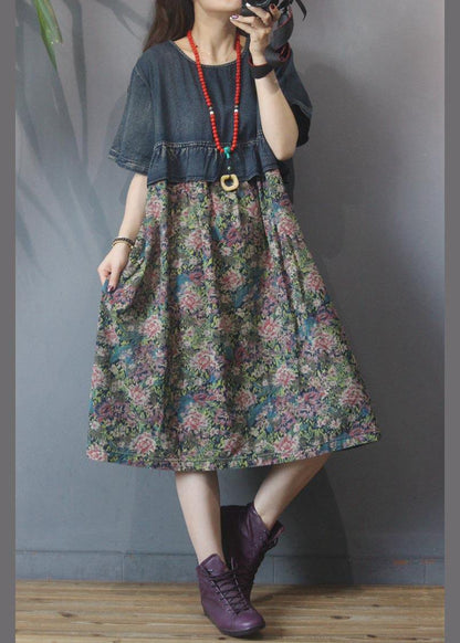 Loose Blue Patchwork Print Loose Summer Holiday Dress