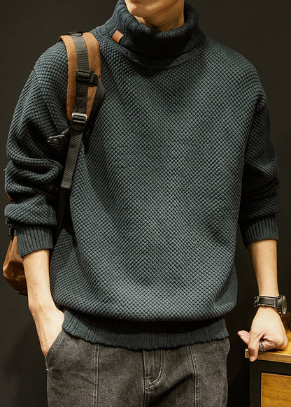 Loose Dark Gray Turtleneck Thick Cotton Knit Sweaters Winter