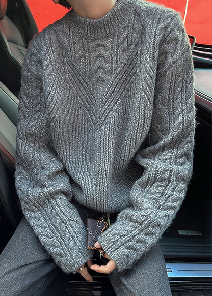Loose Grey O Neck Cozy Cable Knit Sweaters Spring