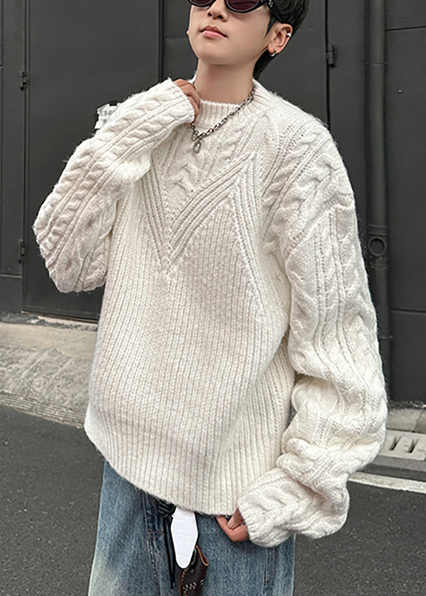 Loose Grey O Neck Cozy Cable Knit Sweaters Spring