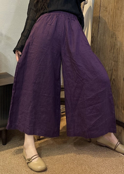 Loose Khaki Elastic Waist Linen Wide Leg Pants Summer
