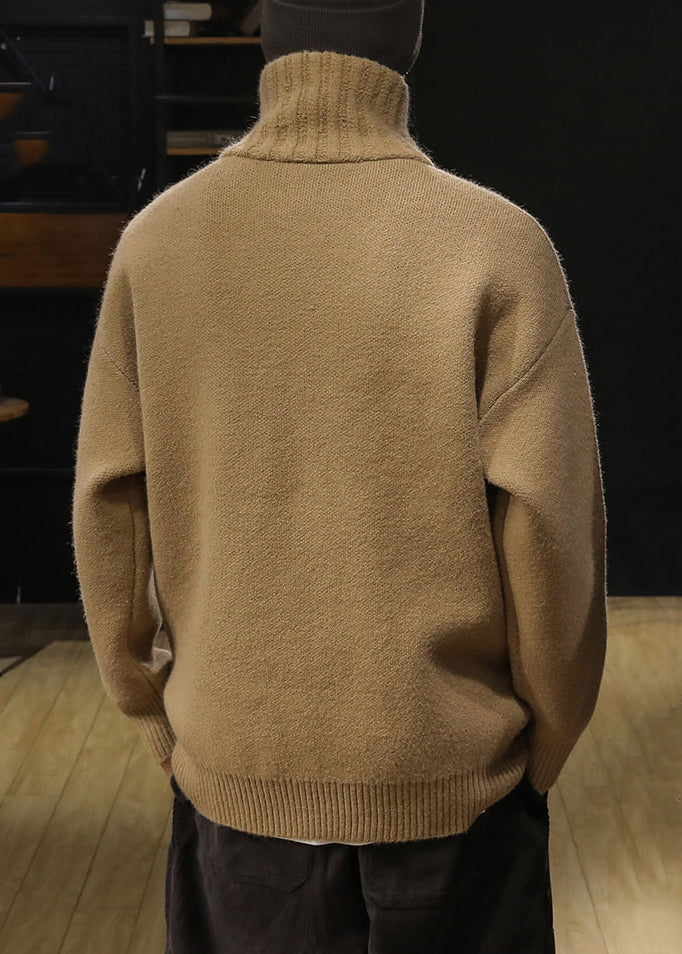 Loose Khaki Turtleneck Zip Up Knit Sweaters Winter