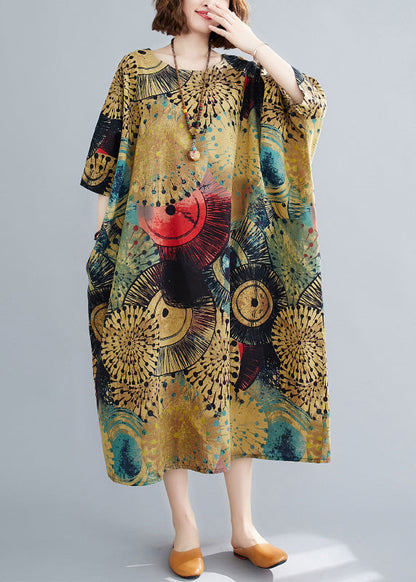Loose O-neck Print Long Dresses Summer