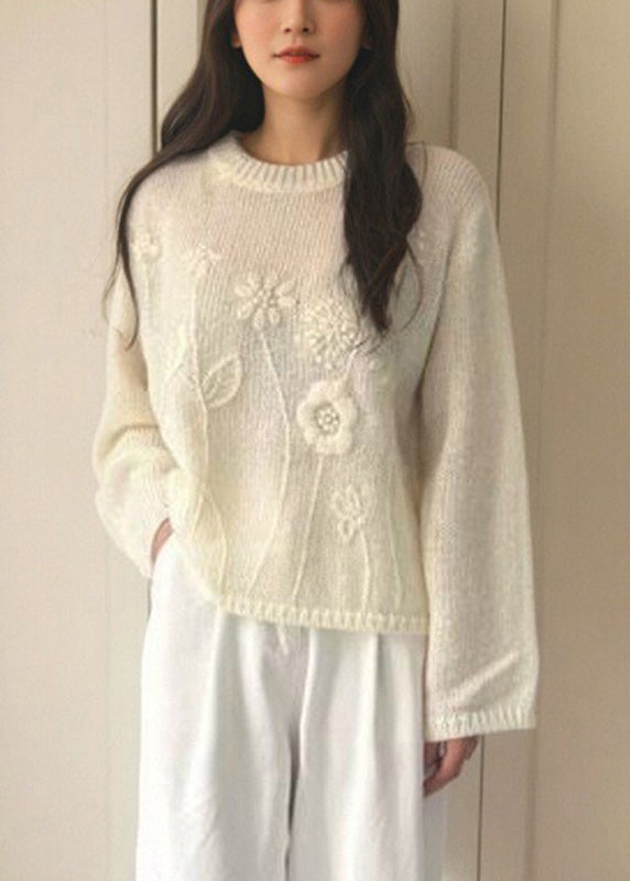 Loose Pink O-neck Cotton Knit Sweater Spring