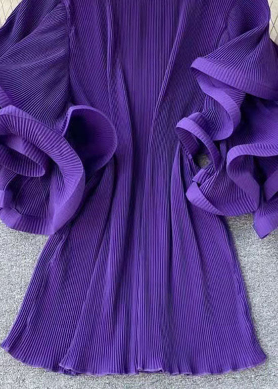 Loose Purple O-neck Patchwork Chiffon Mini Dresses Butterfly Sleeve