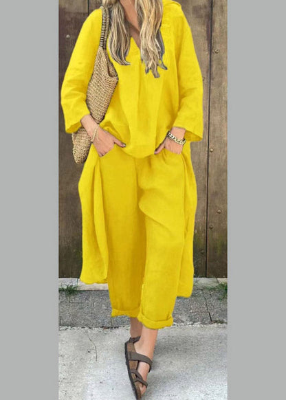Loose Purple V Neck Shirts and Harem Pants Two Piece Set Three Quarter Sleeve