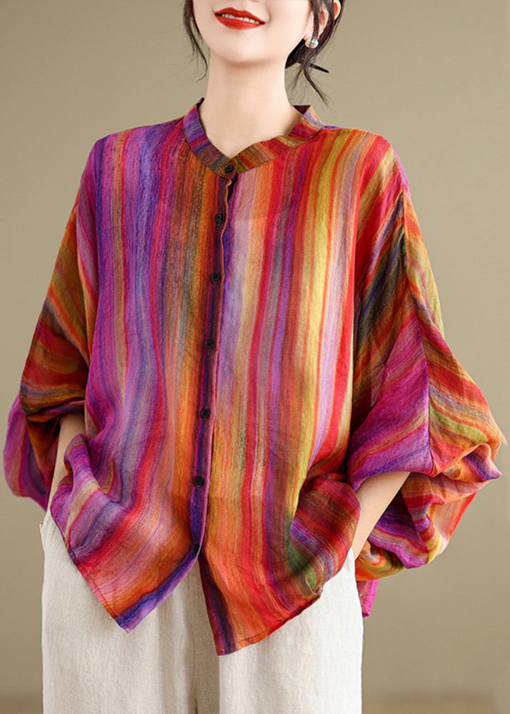 Loose Green Geometry Button Linen Blouses Batwing Sleeve