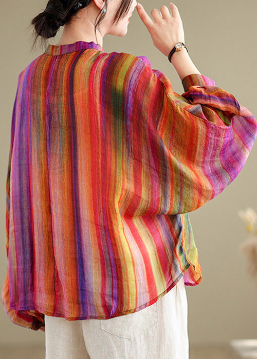 Loose Green Geometry Button Linen Blouses Batwing Sleeve