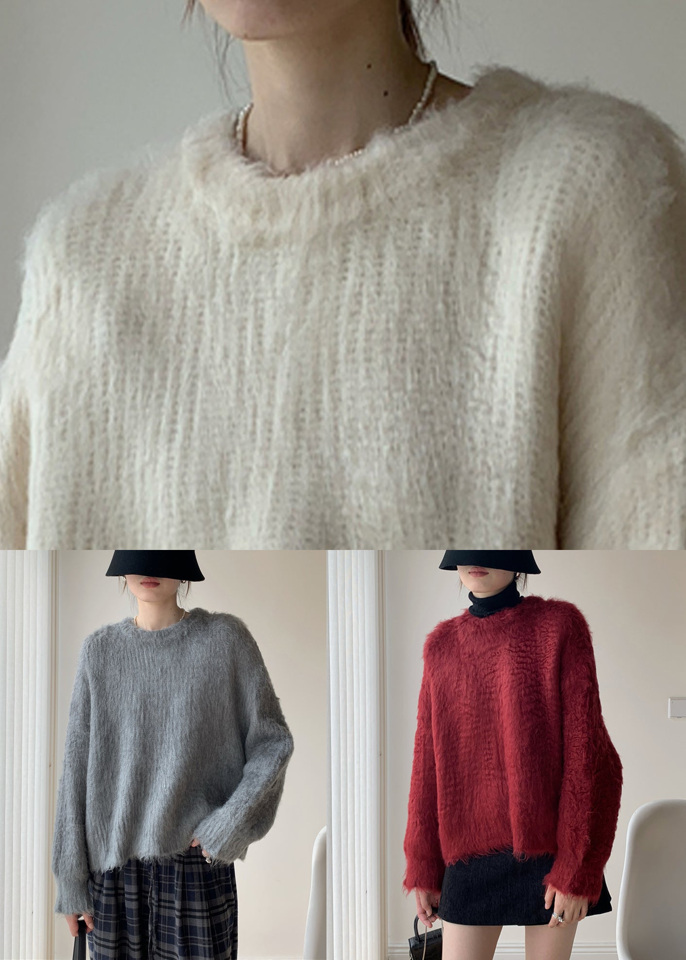 Loose Red Fluffy Knit Sweater Spring