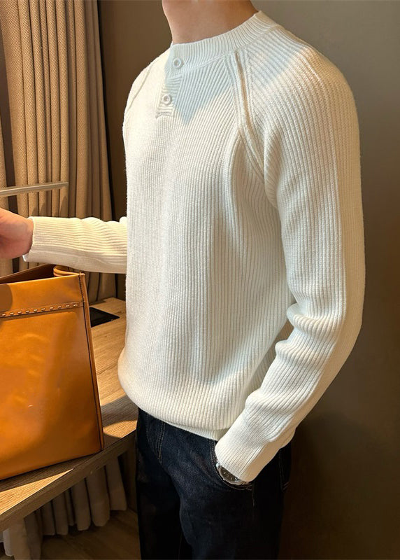 Loose White O Neck Button Knit Sweaters Fall