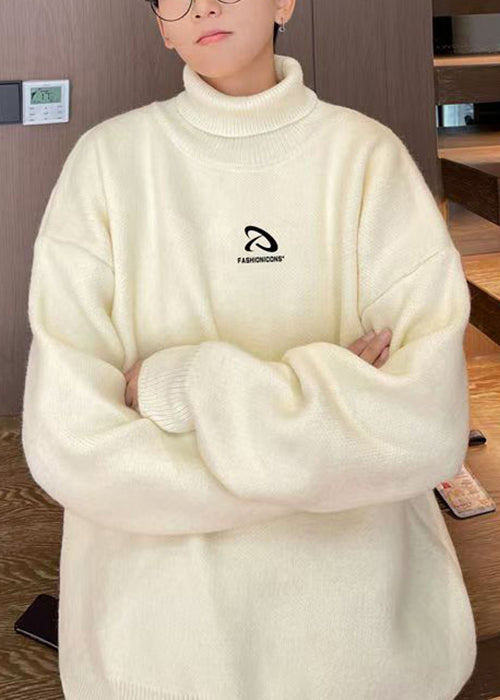 Loose White Turtleneck Thick Knit Sweaters Winter