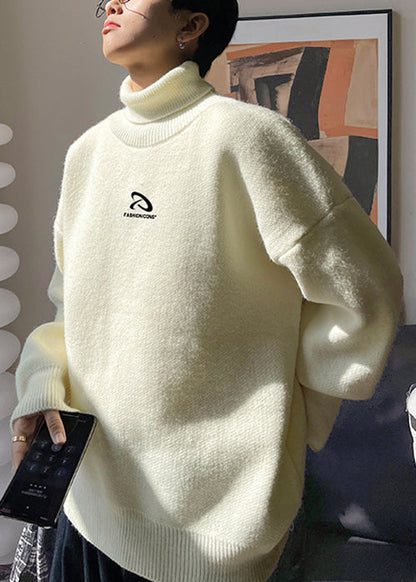 Loose White Turtleneck Thick Knit Sweaters Winter