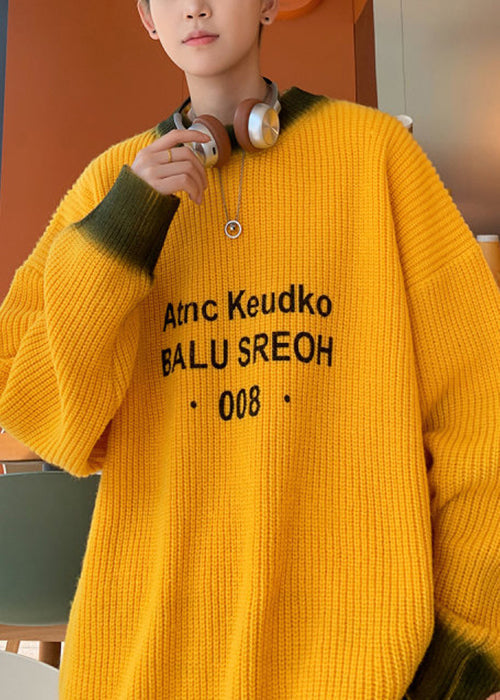 Loose Yellow Tie Dye Letter Knit Sweaters Winter
