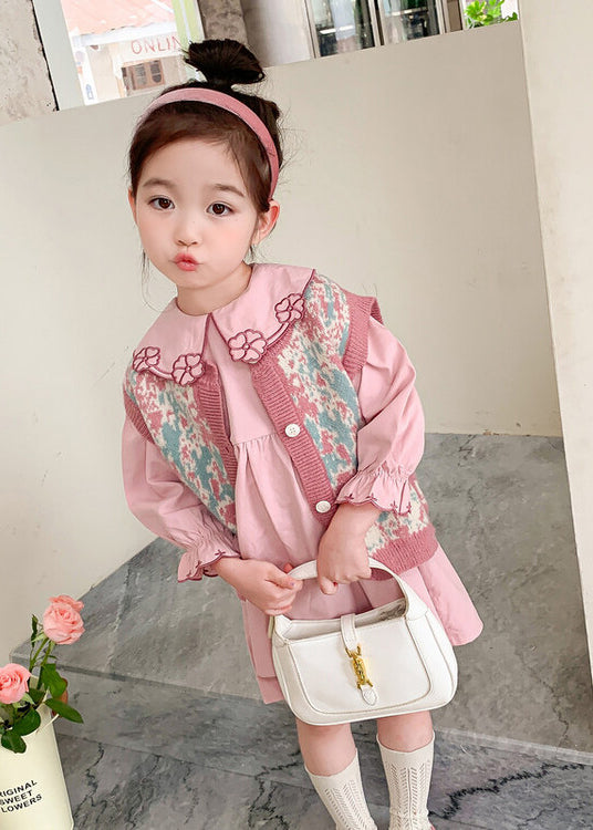 Pink Vest and Dresses Cotton Baby Two Pieces Set Fall