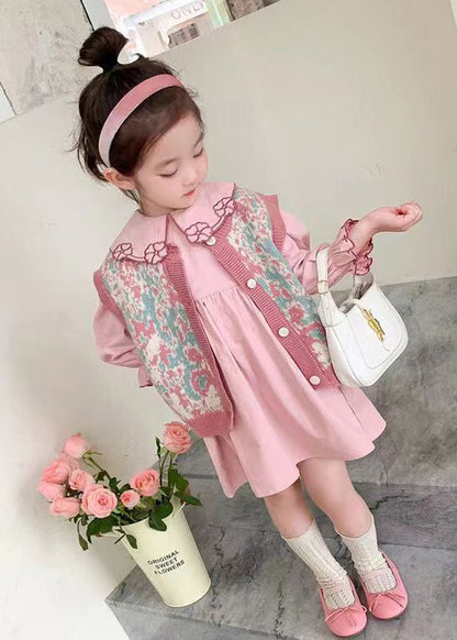 Pink Vest and Dresses Cotton Baby Two Pieces Set Fall