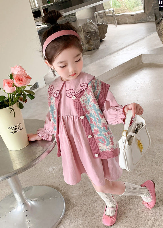Pink Vest and Dresses Cotton Baby Two Pieces Set Fall