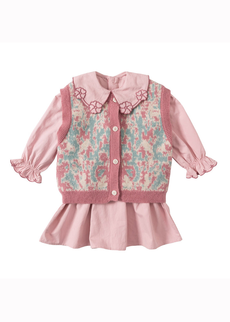 Pink Vest and Dresses Cotton Baby Two Pieces Set Fall