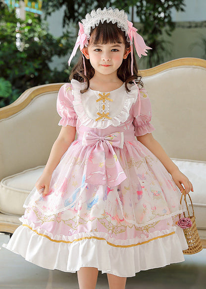 Pink Ruffled Patchwork Bow Chiffon Baby Maxi Dress Summer