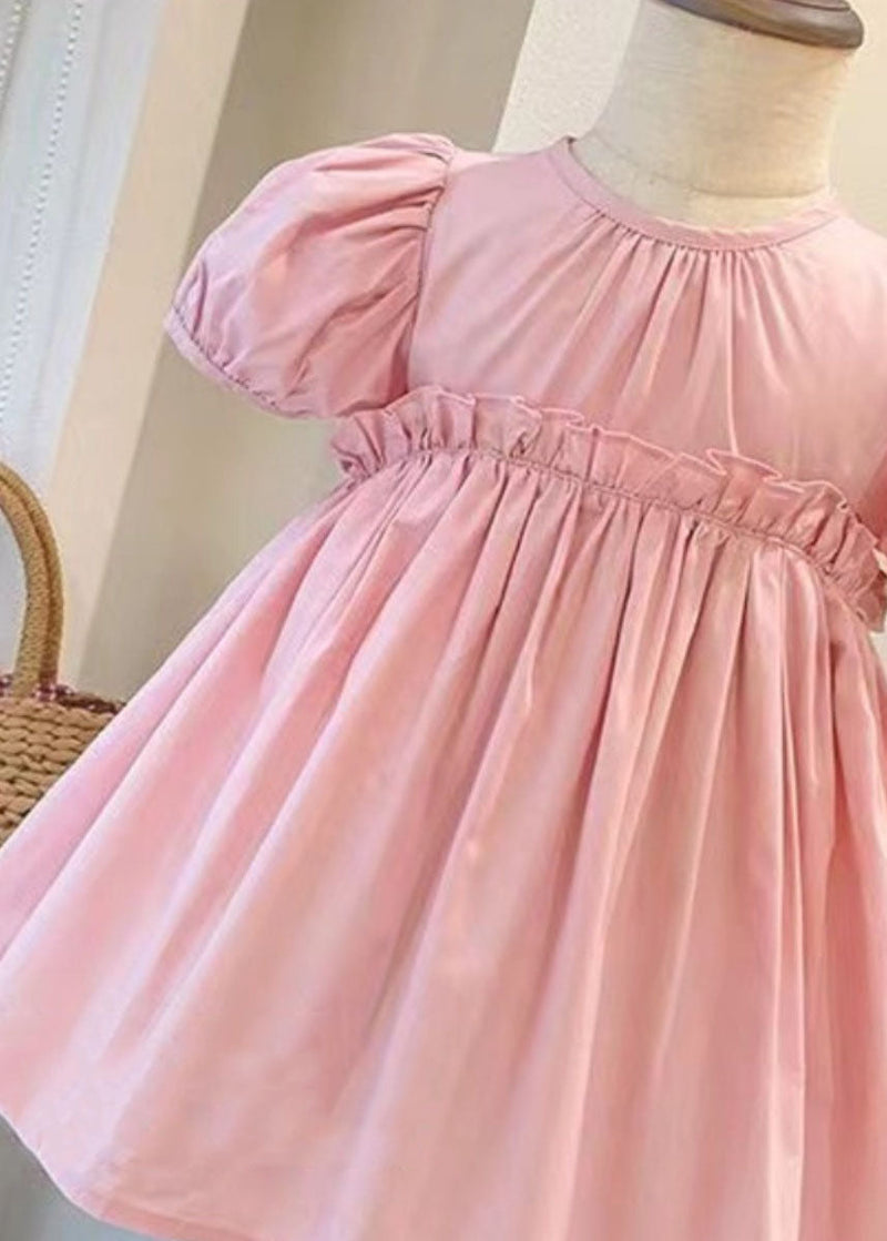 Pink Ruffled Patchwork Cotton Kids Dress Summer