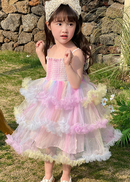 Rainbow Ruffled Layered Patchwork Tulle Baby Dresses Sleeveless