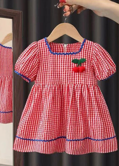 Yellow Plaid Patchwork Cotton Baby Maxi Dress Short Sleeve