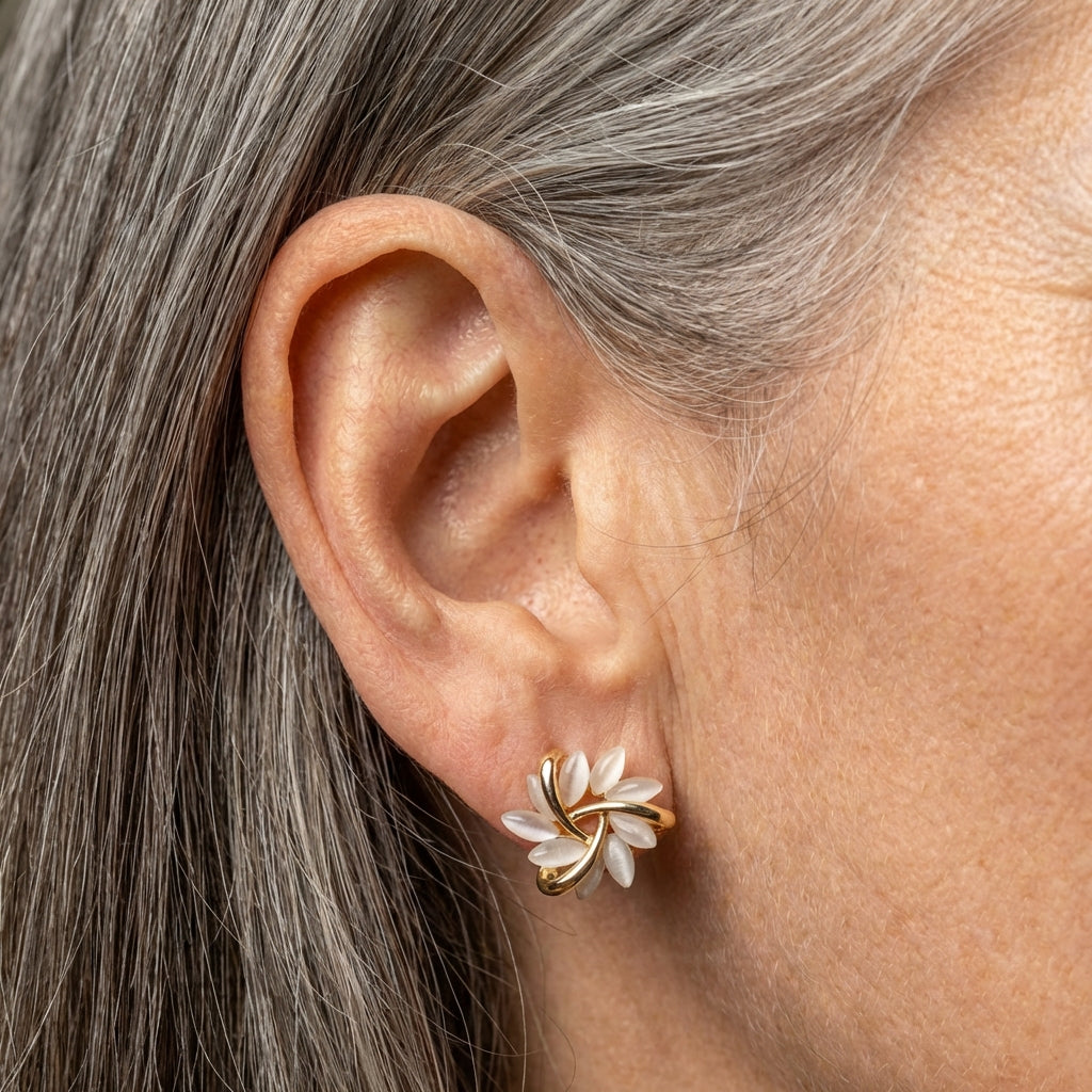 White Opal Earrings in Gold