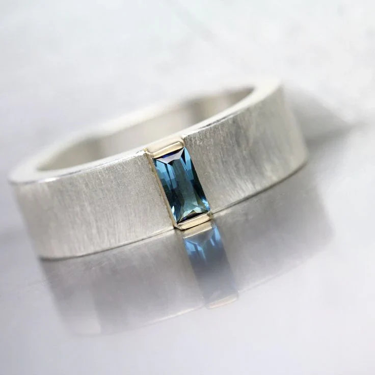 Minimalist Blue Topaz Silver Ring