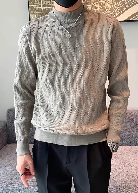 Modern Army Green Plaid Knit Sweater Tops Winter