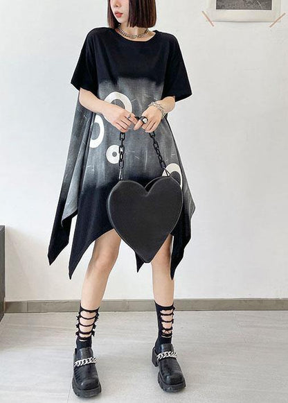 Modern Black Circle Asymmetric Cotton Dresses Short Sleeve