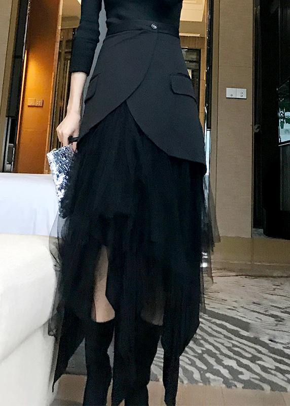 Modern Black Patchwork Tulle Summer High Waist Skirt