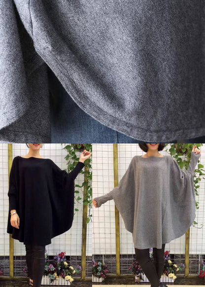 Modern Black Slash Neck Loose Fall Wool Knitted Sweaters