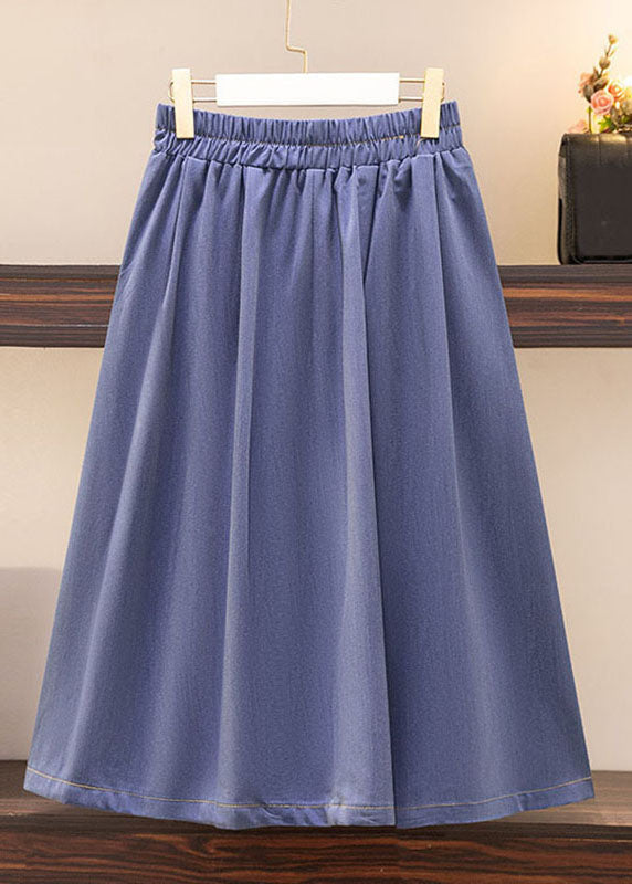 Modern Blue Pockets Elastic Waist Patchwork a Iine Skirts Summer