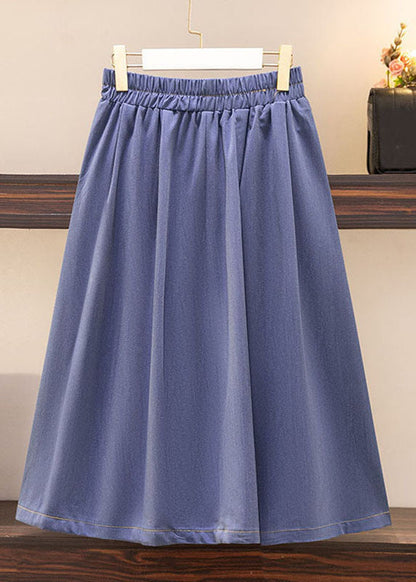 Modern Blue Pockets Elastic Waist Patchwork a Iine Skirts Summer