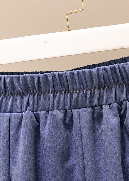 Modern Blue Pockets Elastic Waist Patchwork a Iine Skirts Summer
