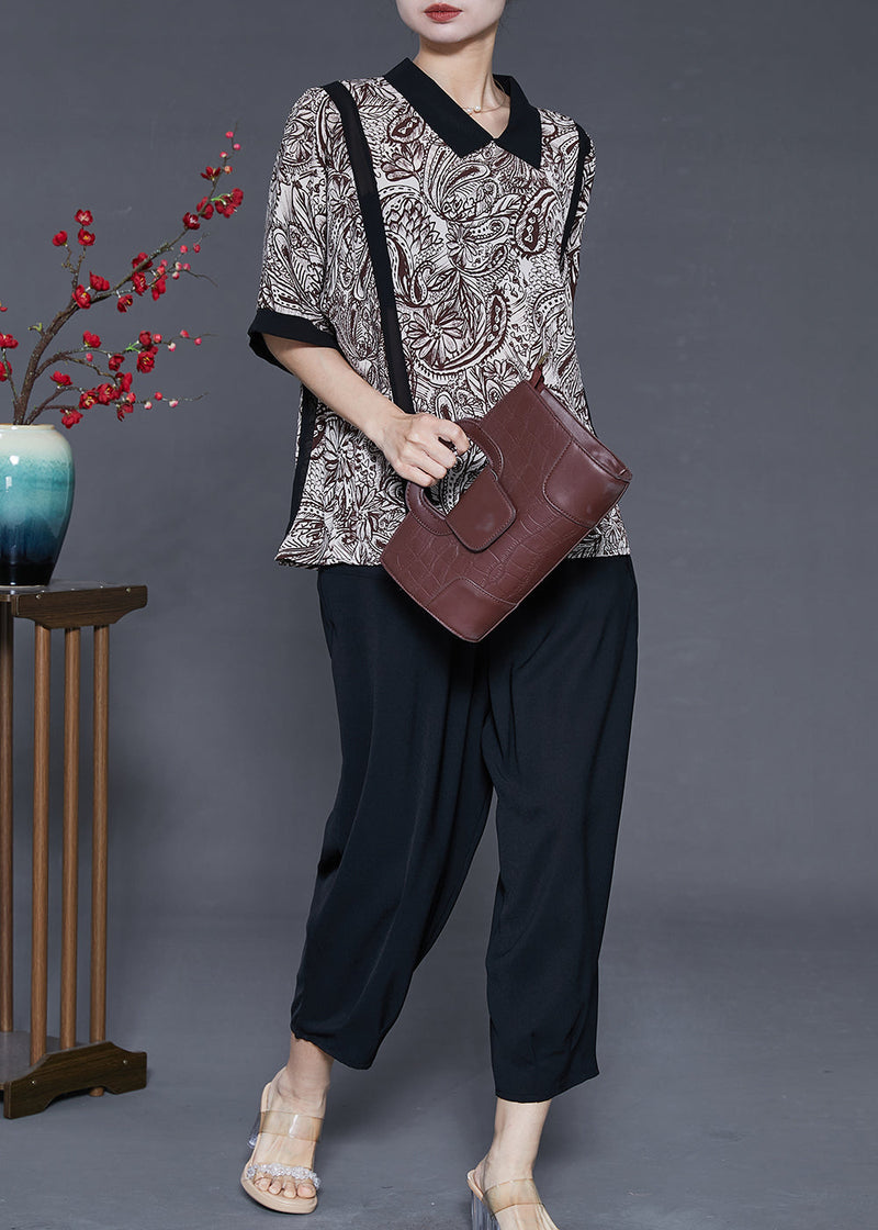 Modern Brown Oversized Print Chiffon Two-piece Set Summer